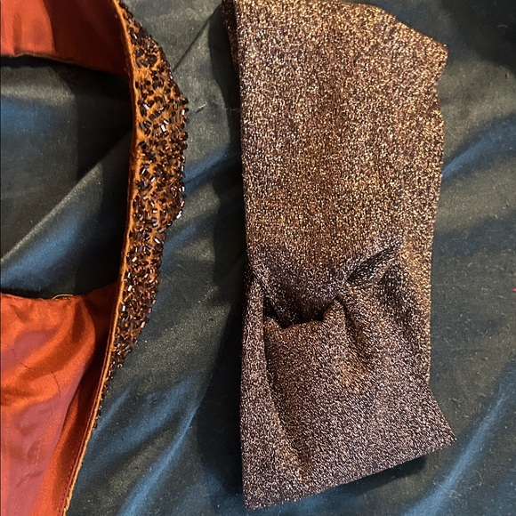 100% silk gold beaded sequined Mike Benet size UK 8 or us 4 & Gold knot headband - Picture 5 of 13